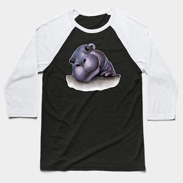 Cute baby hippo Baseball T-Shirt by Funsize-Art